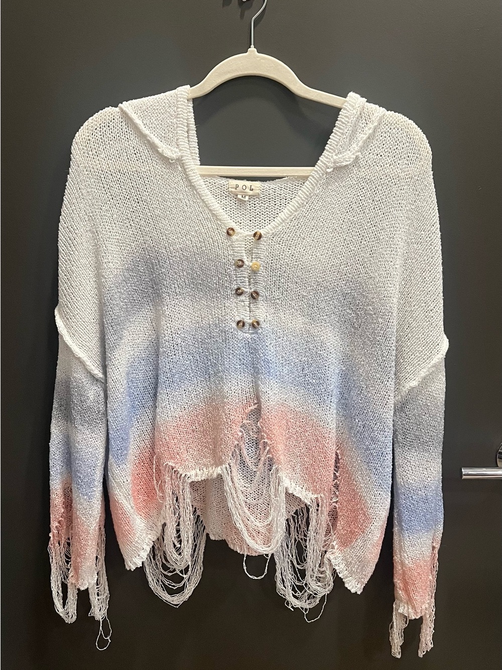 POL Distressed Hooded Knit Sweater – Size Medium